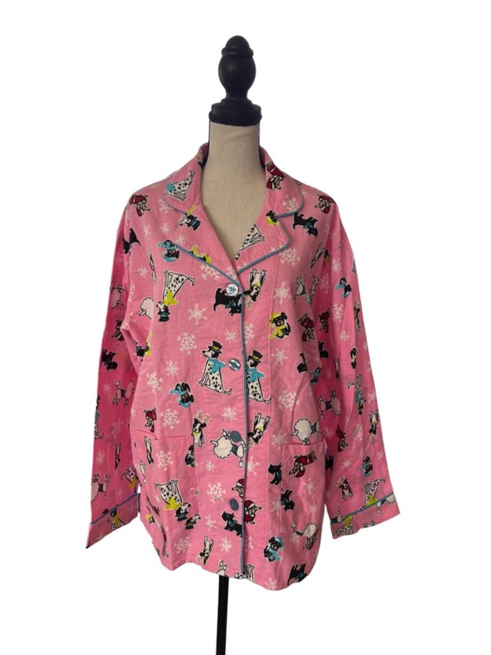 PJ Salvage Holiday Christmas Dogs Flannel Pajama Top Size Large NEW WITHOUT TAGS